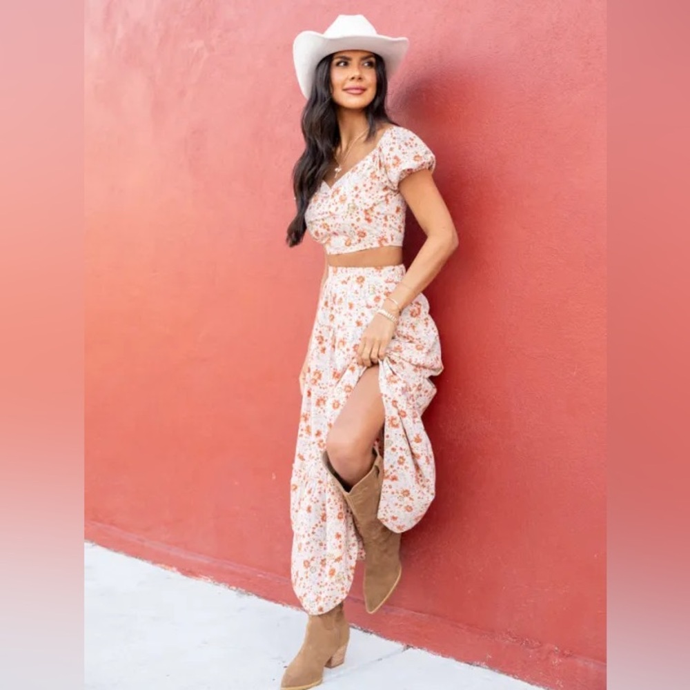 Pink Lily Same Hymn Multi Printed Off The Shoulder Top and Skirt Set